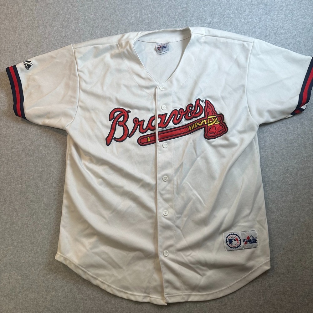 Atlanta Braves Majestic MLB Baseball Jersey White Button Front Men’s Size Large - Picture 2 of 8